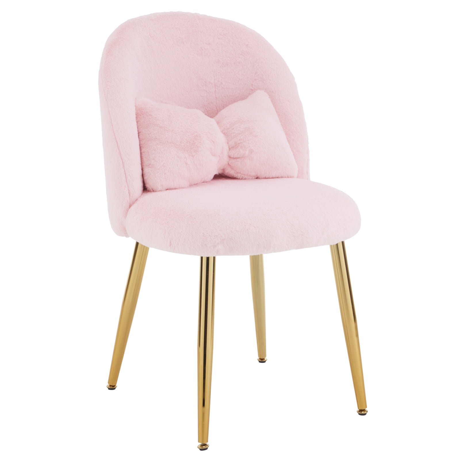 Zimtown Vanity Makeup Chair Armless Home Office Chair for Bedroom or Study Faux Rabbit Fur, Pink
