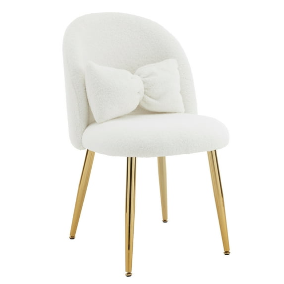 Zimtown Vanity Makeup Chair Armless Home Office Chair for Bedroom or Study Teddy Fleece, White