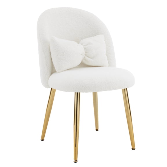 Zimtown Vanity Makeup Chair Armless Home Office Chair for Bedroom or Study Teddy Fleece, White