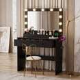 thumbnail image 1 of Zimtown Vanity with Mirror and Light, Makeup Desk  with Charging Station and Storage, Dressing Table with Hair Dryer Rack for Bedroom, Black, 1 of 7
