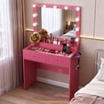 thumbnail image 1 of Zimtown Vanity with Mirror and Light, Makeup Desk  with Charging Station and Storage, Dressing Table with Hair Dryer Rack for Bedroom, Pink, 1 of 8