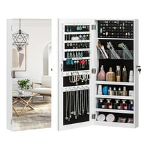 Zimtown Wall/Door Mounted Jewelry Cabinet, Jewelry Armoire Organizer, Full Length Mirror with Storage, White