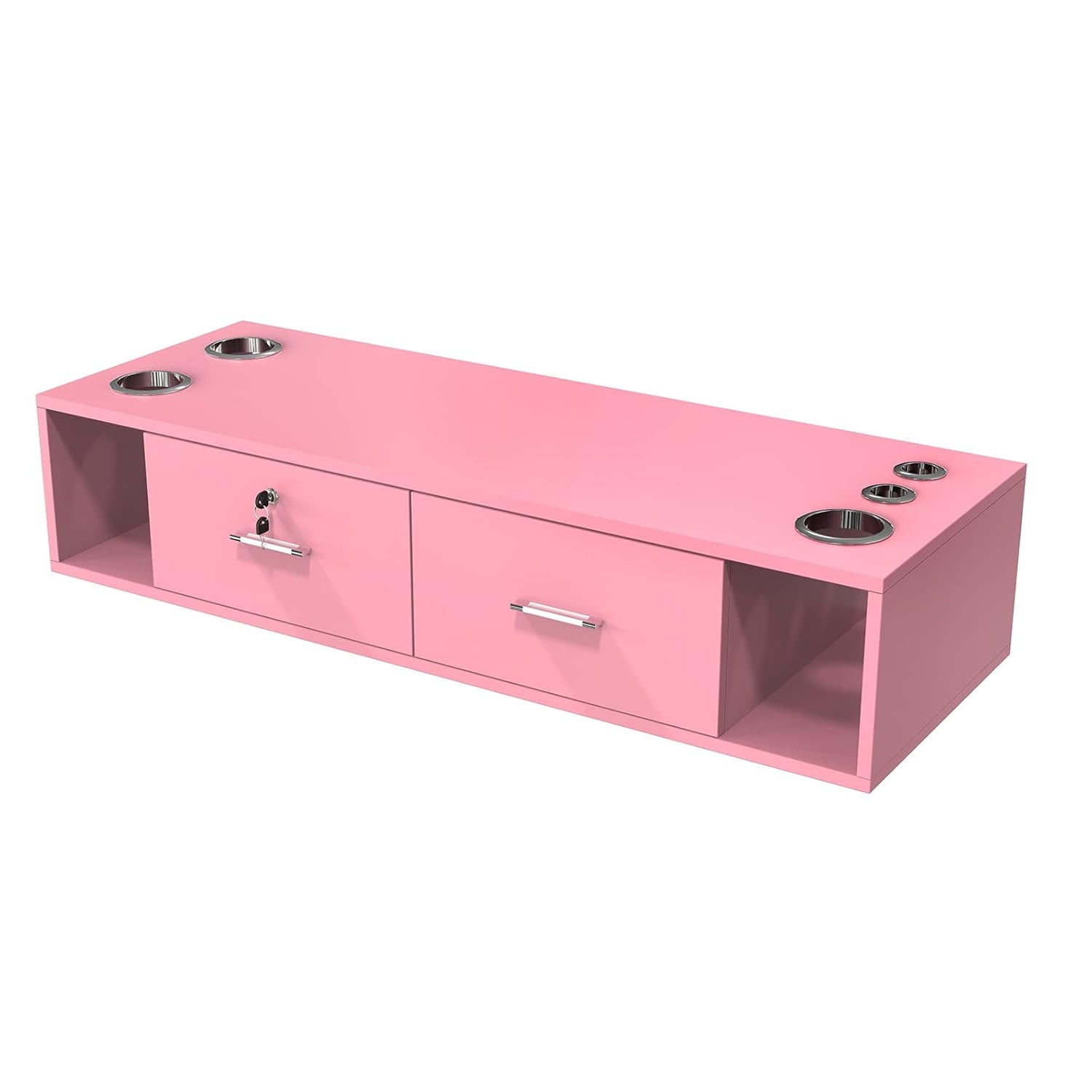 Zimtown Wall Mount Salon Station with 5 Dryer Holders, Locking Drawers, Pink
