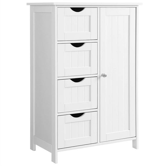 Zimtown Modern Storage Cabinet, Wooden Bathroom Floor Cabinet with 4 Drawers and Storage Cupboard 2 Shelves, Free Standing, White