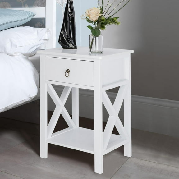 Zimtown White Bedside Nightstand End Sofa Table with Drawer and Shelf for Storage