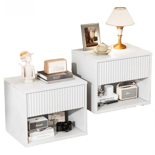 FCH white wooden nightstand with 2 drawers, 15.75 in bedside table for bedroom storage