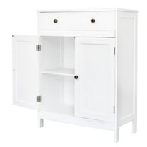 Zimtown White Wooden 2-Door Bathroom Cabinet Storage Organizer with 2 Shelves& 1 Drawer Freestanding