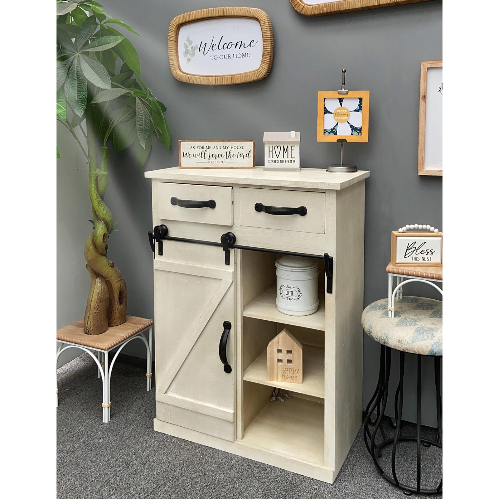 Zimtown Wood Accent Chest Sideboard Cabinet Entryway Table Retro Style with Farmhouse Single Barn Door, 2 Drawers White - image 1 of 10