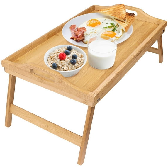 Zimtown Wood Bed Tray Breakfast Laptop Desk Food Serving Hospital Table Folding Legs