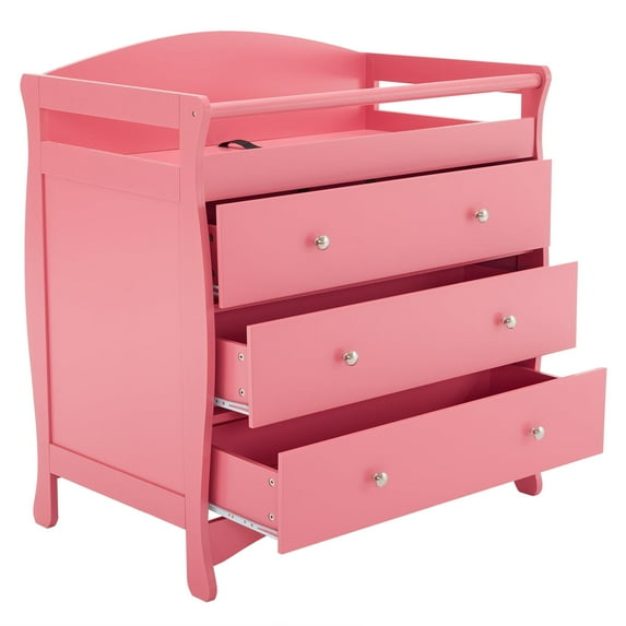Zimtown Wood Changing Table with Drawers,Baby Dresser, Infant Diaper Station Nursery Organizer, Pink