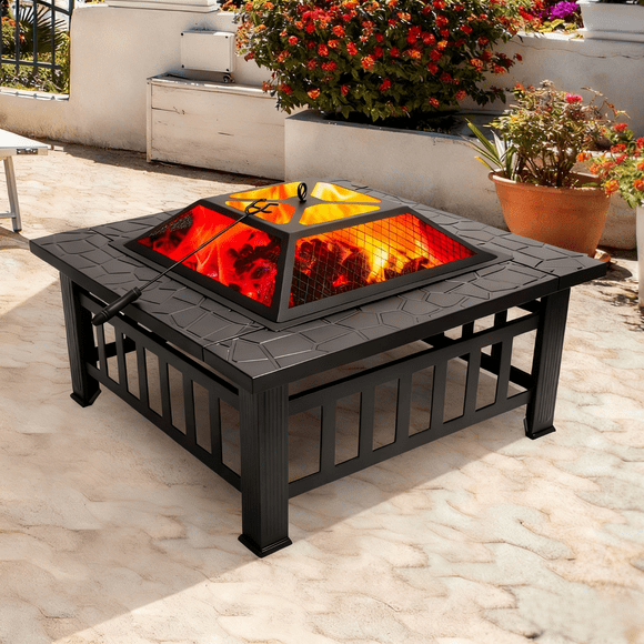 Zimtown Wooden 32" Metal Fire Pit Patio Garden Square