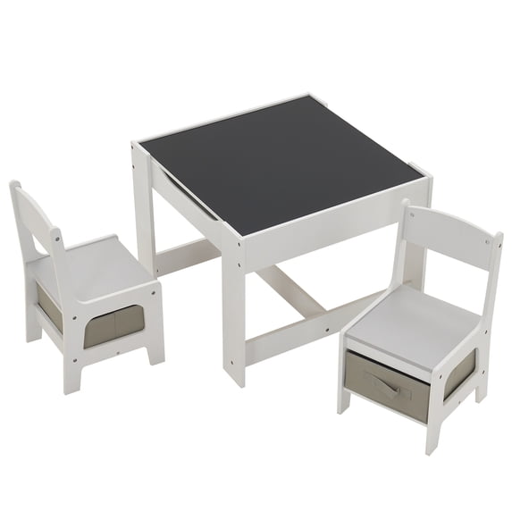 Zimtown Wooden Children Play Table Set, 24'' Activity Table, 1 Table & 2 Chairs with Storage for Toddlers, Natural