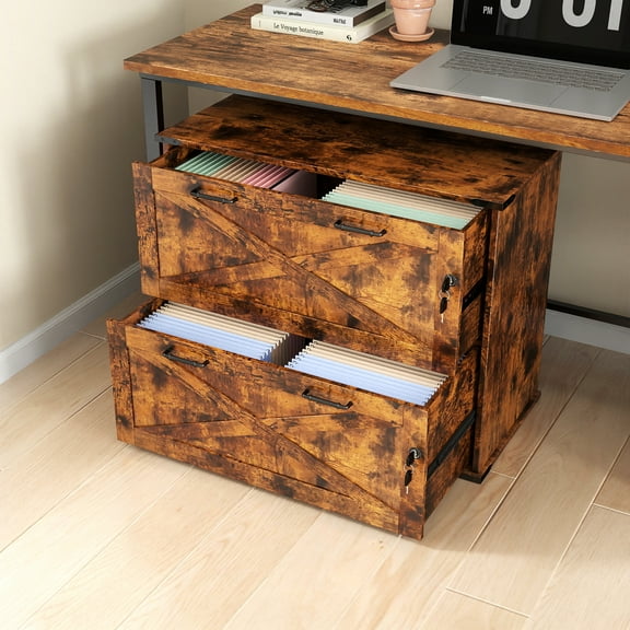 Zimtown Wooden File Cabinet Lockale 2-Drawer,  Vertical Business Filing Cabinet with Rustic Metal Handles for Home Office,Brown