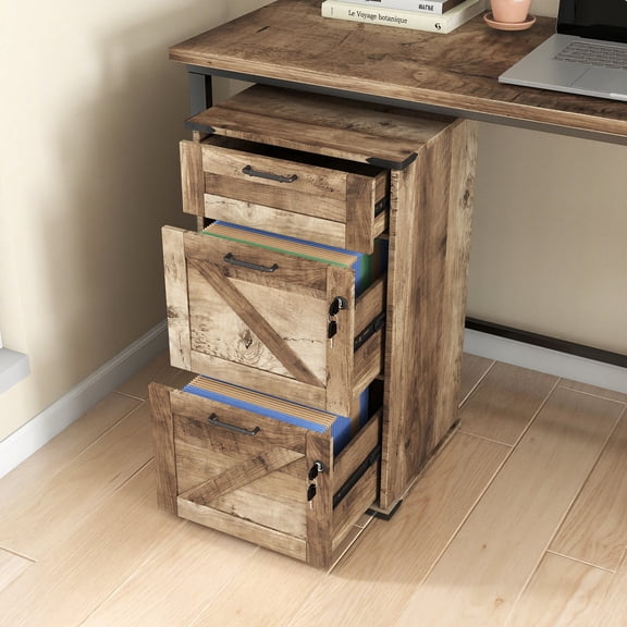 Zimtown Wooden File Cabinet Lockale 3-Drawer, Vertical Business Filing Cabinet with Rustic Metal Handles for Home Office, Gray