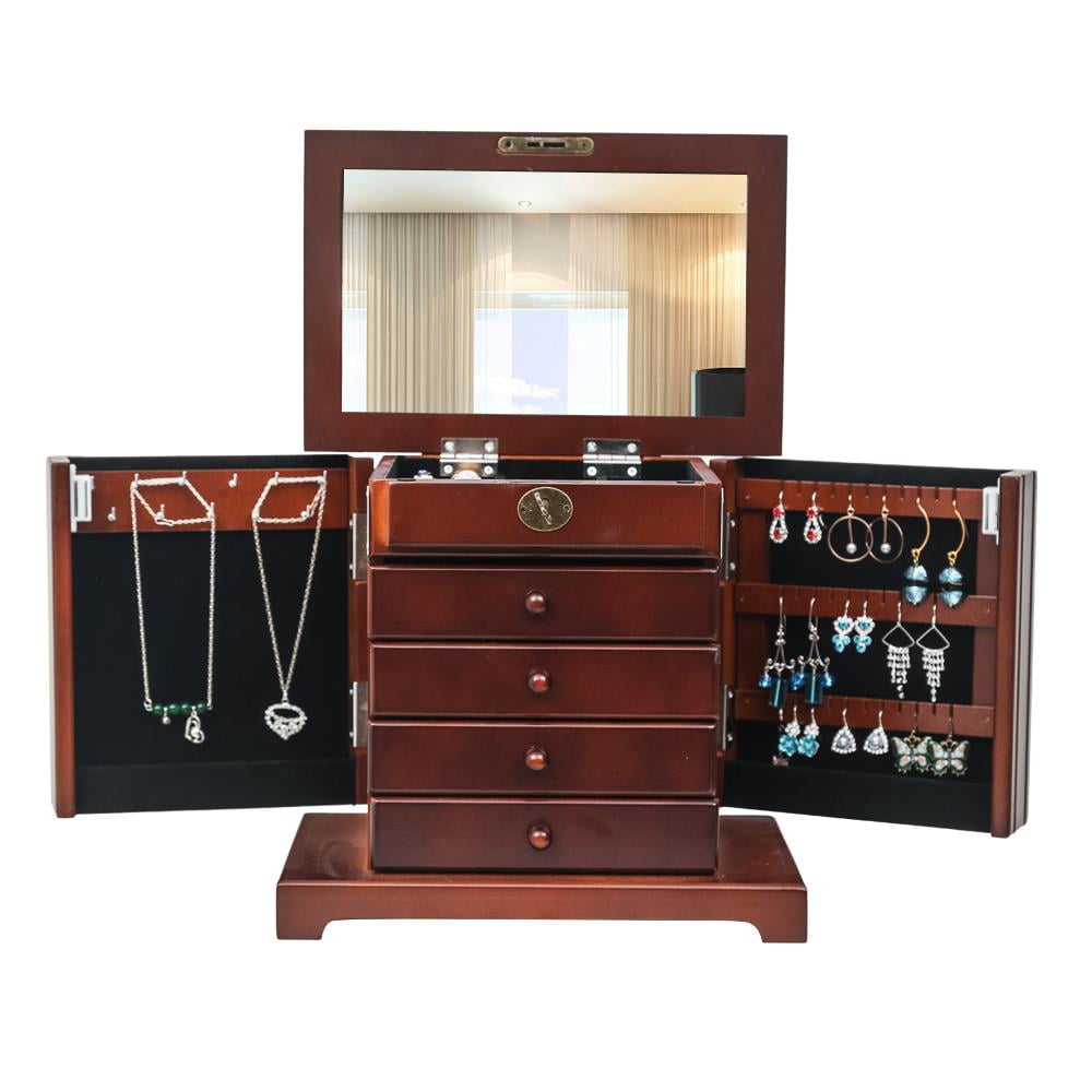 Zimtown Wooden Jewelry Box Cabinet Armoire for Ring Necklace Dark Brown