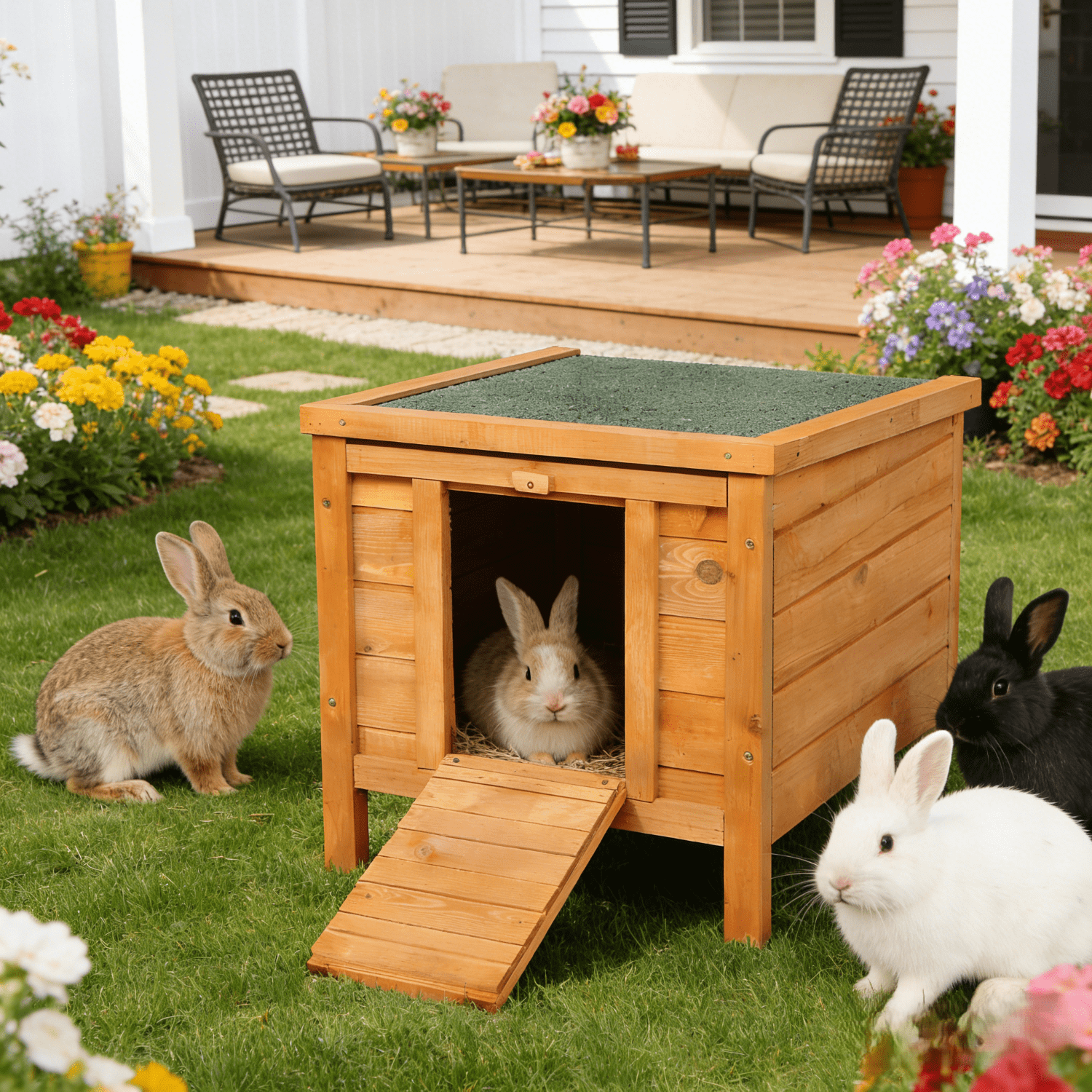 Zimtown Wooden Rabbit Hutch, Green Asphalt Roof Hen House, Waterproof Outdoor Chicken Coop, Cat House, Brown