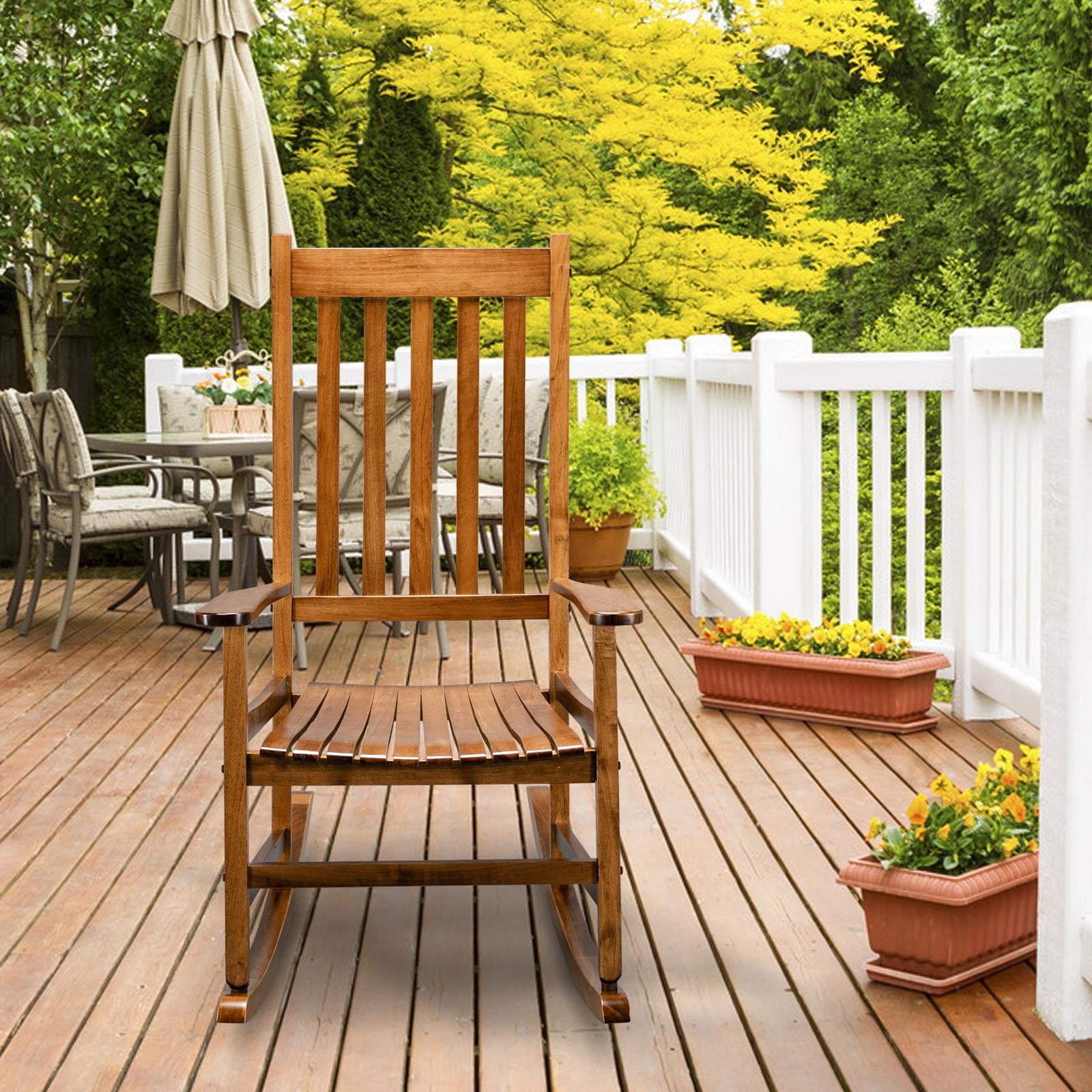 Walmart Coupons of Zimtown Indoor/Outdoor Wooden Rocking Chair, Oversized Patio Rocker for Garden, Original Color