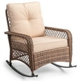 thumbnail image 1 of Zimtown Woven Rattan Rocking Chair for Patio, Large Wicker Chair with Blue Cushion, Brown & Beige, 1 of 13