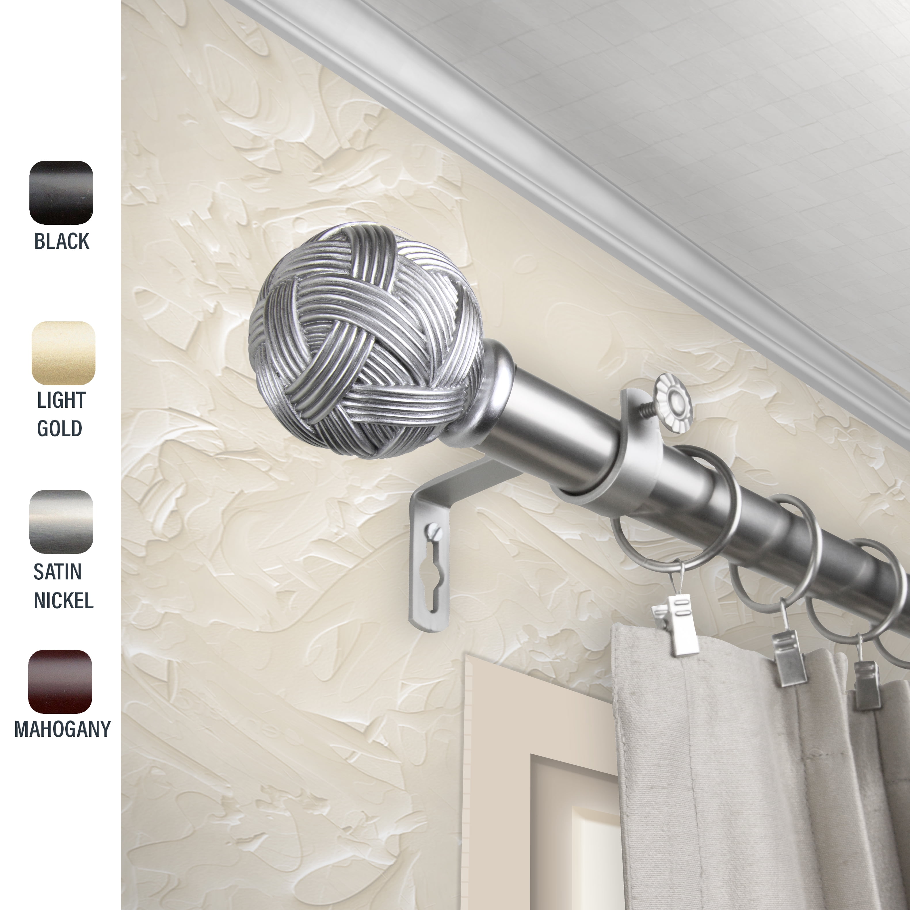 Zina 1" dia. Curtain Rod 28-48 inches - Satin Nickel