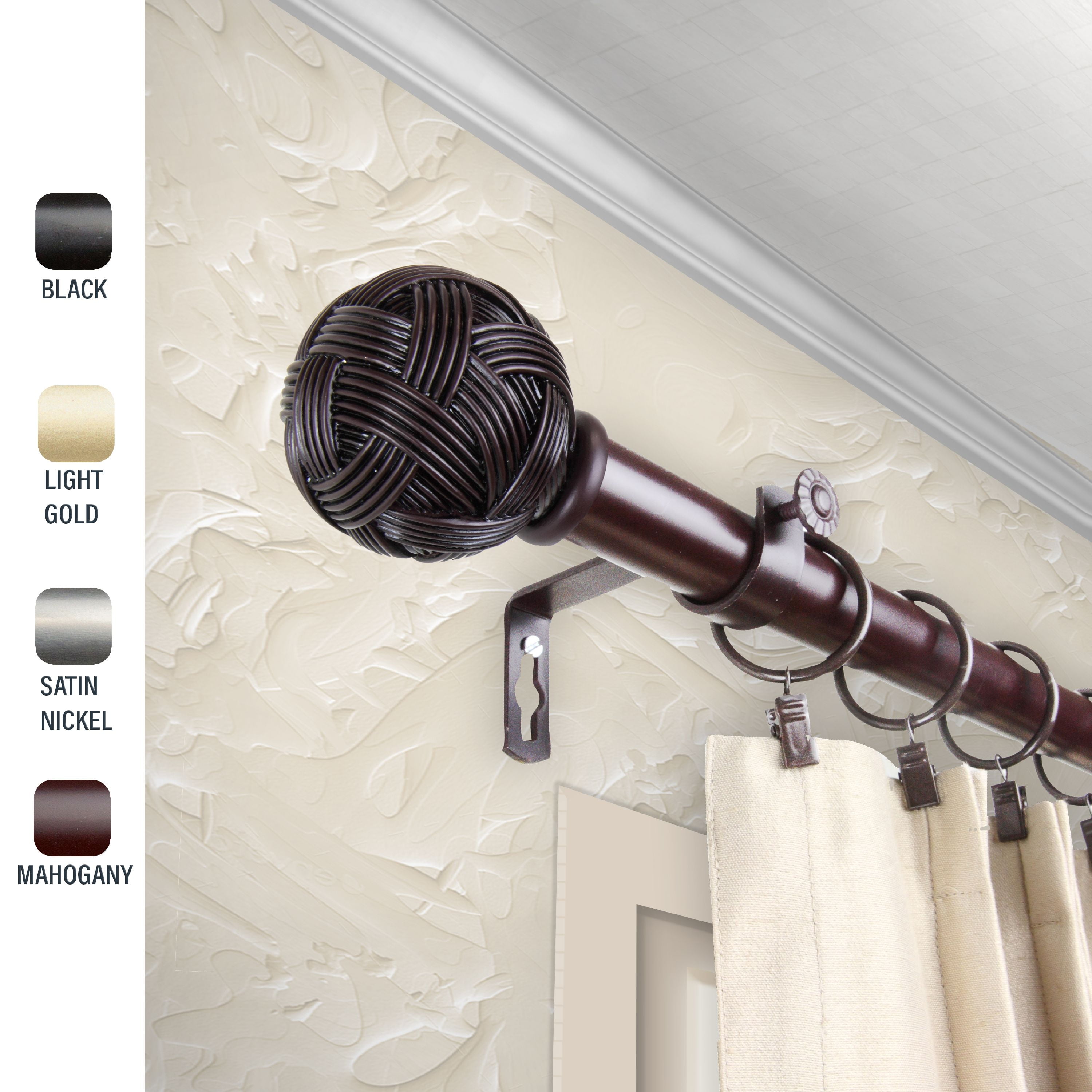 Zina 1" dia. Curtain Rod 48-84 inches - Mahogany