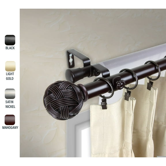 Zina 1" dia. Double Curtain Rod 120-170 inches - Mahogany