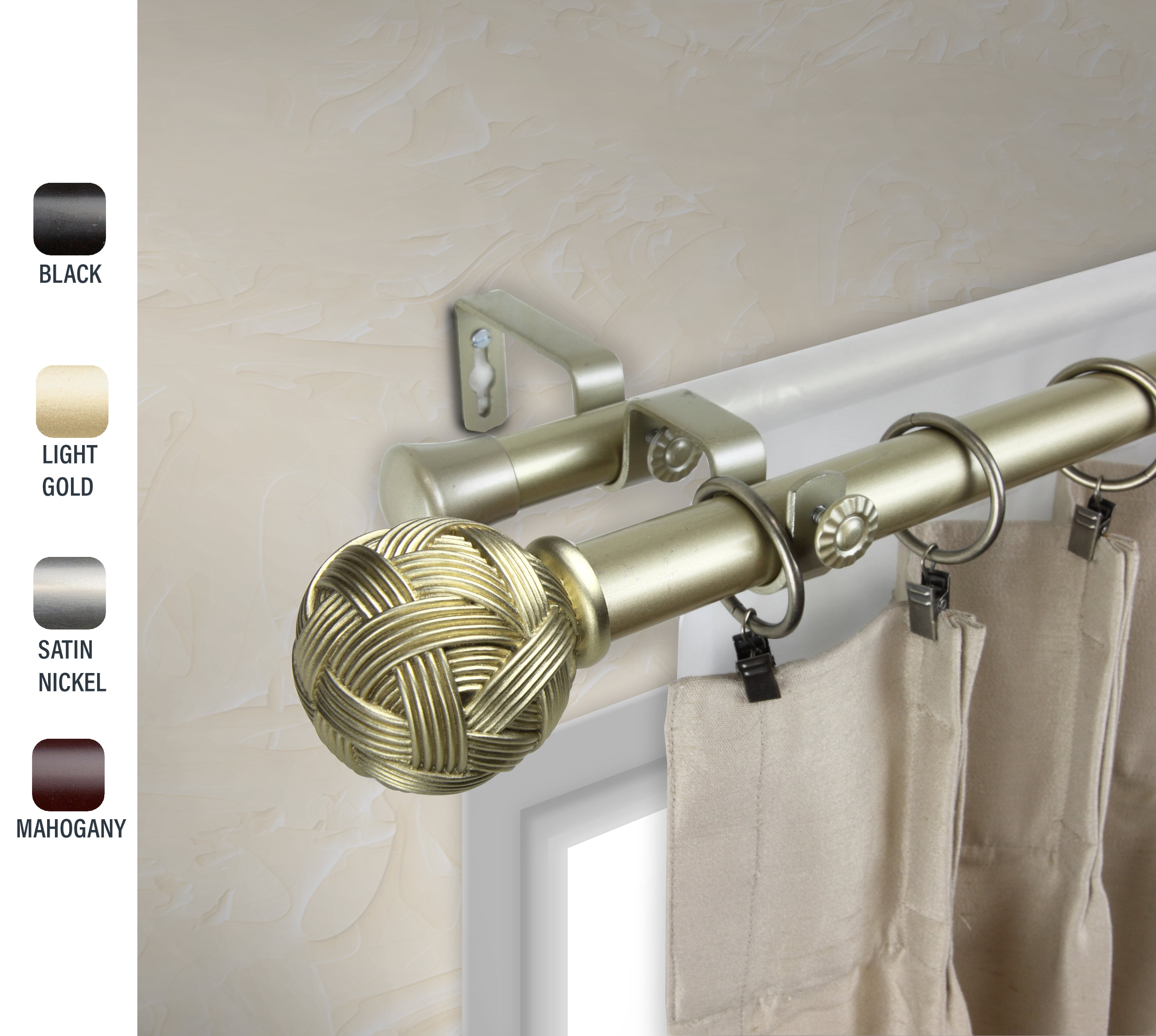 Zina 1" dia. Double Curtain Rod 160-240 inches - Gold