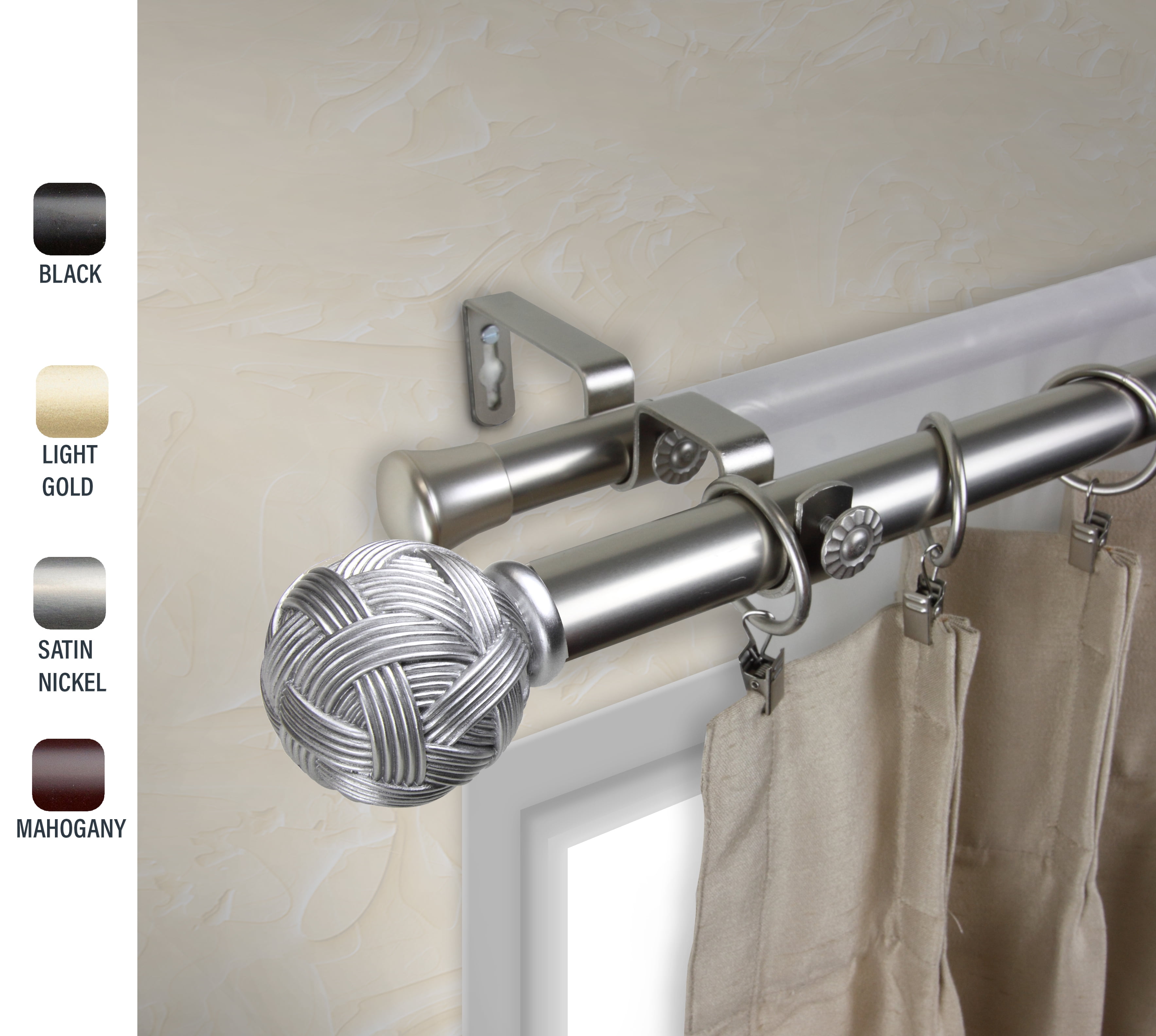 Zina 1" dia. Double Curtain Rod 160-240 inches - Satin Nickel