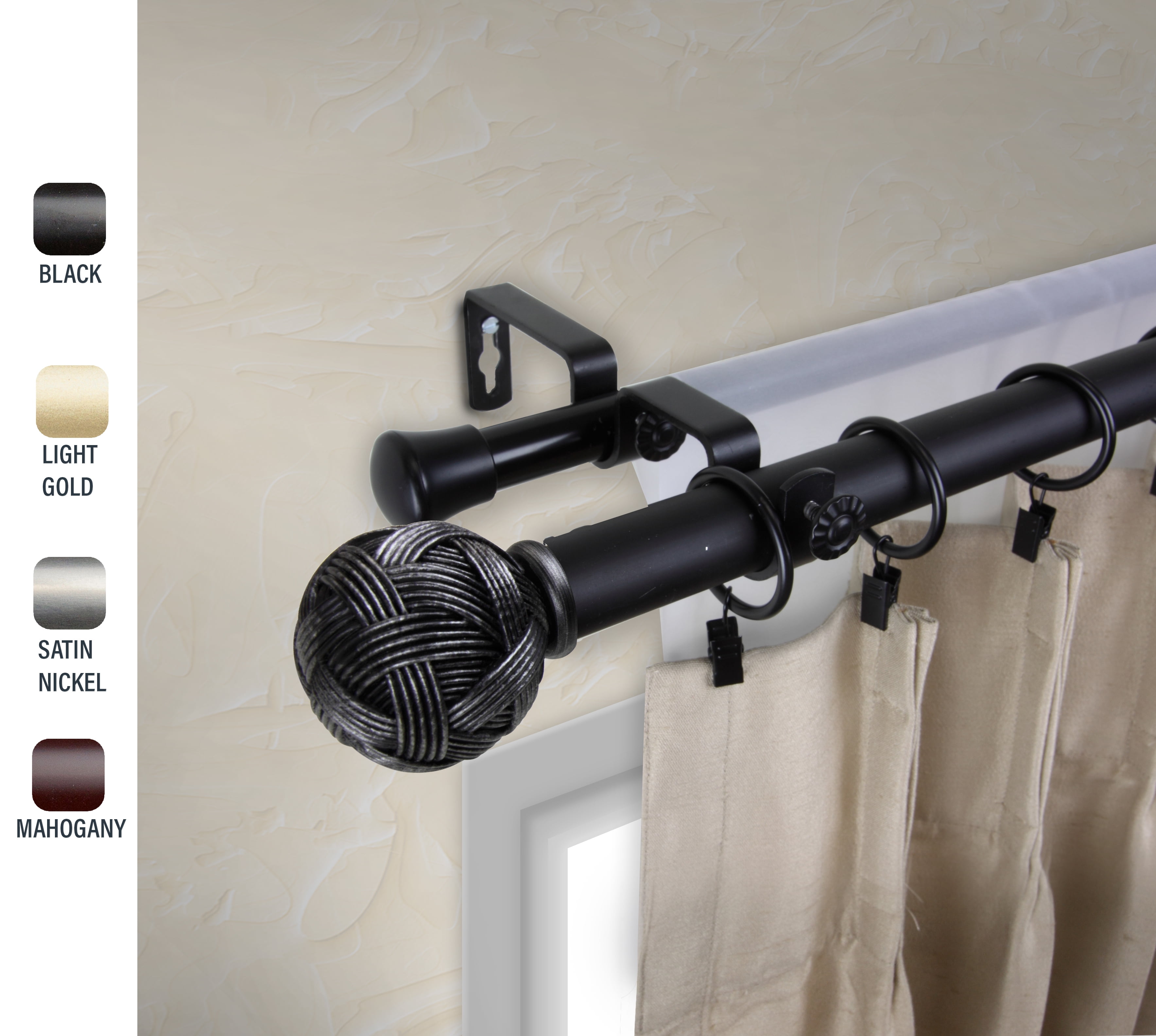 Zina 1" dia. Double Curtain Rod 48-84 inches - Black