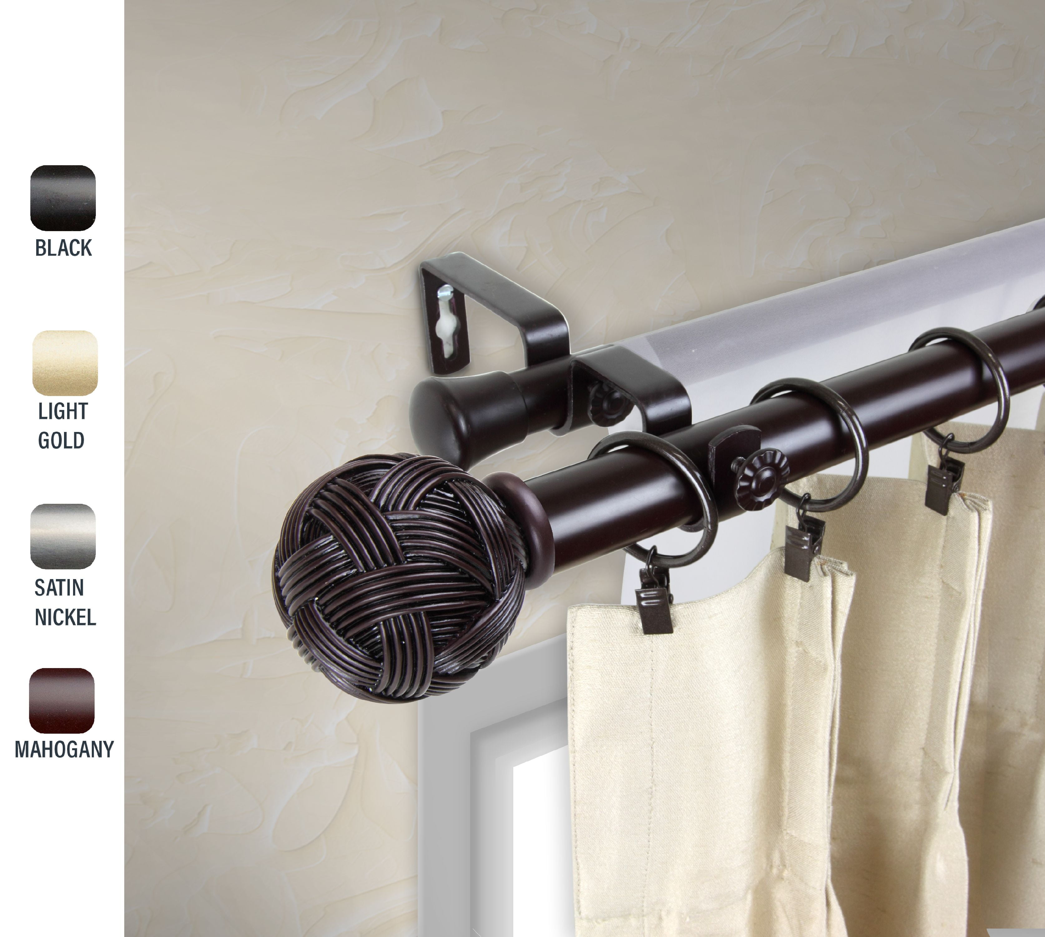 Zina 1" dia. Double Curtain Rod 48-84 inches - Mahogany
