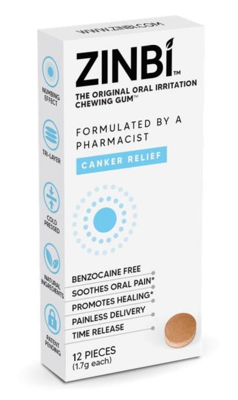 Zinbi Canker Sore Pain Relief Remedy Oral Irritation Chewing Gum