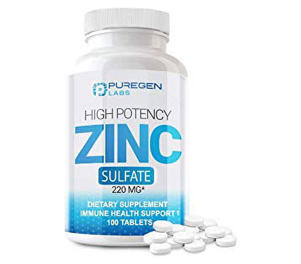 Puregen Labs Zinc 220mg [High Potency] Supplement Zinc Sulfate 220 mg