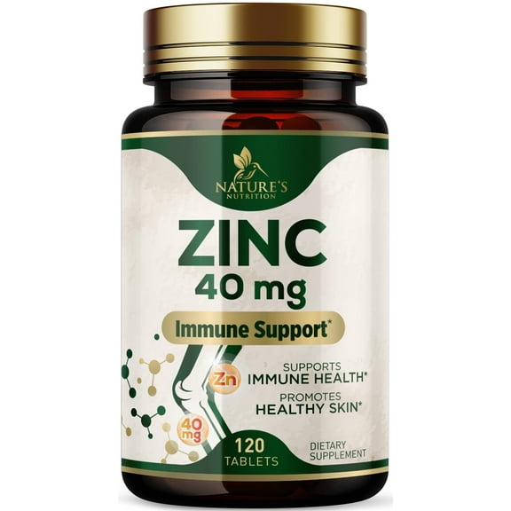 Zinc Supplements 40mg - Best Zinc Supplement - High Potency Immune Support & Antioxidant Supplement, Nature's Skin Health & Immune System Support, for Women and Men, Gluten Free - 120 Vegan Tablets