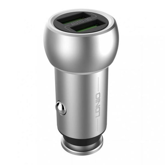 Zinc Alloy 3.6Amp Rapid Car Charger DC Dual USB Port with Smart Auto-ID Premium Power Adapter [Silver]