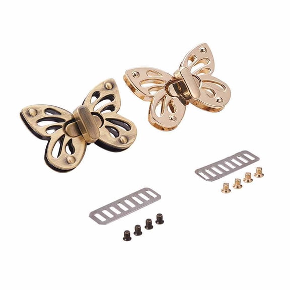 Zinc Alloy Bag Twist Lock Accessories Handbags Turn Lock with 4PCS Screws Butterfly Mixed Color 36x50.5x6mm