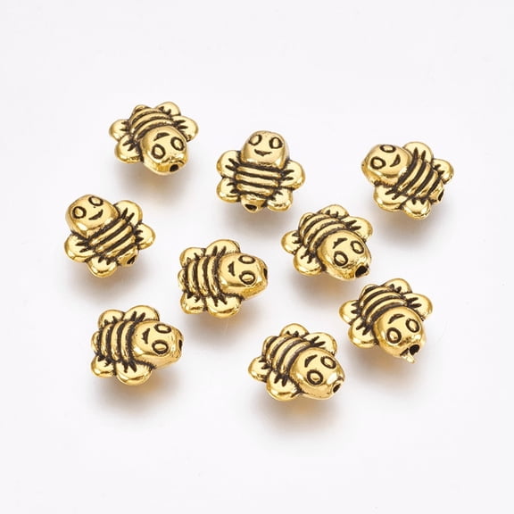 Zinc Alloy Beads Lead Free & Cadmium Free 3D Bees Golden 9x9x4mm Hole: 1mm DIY