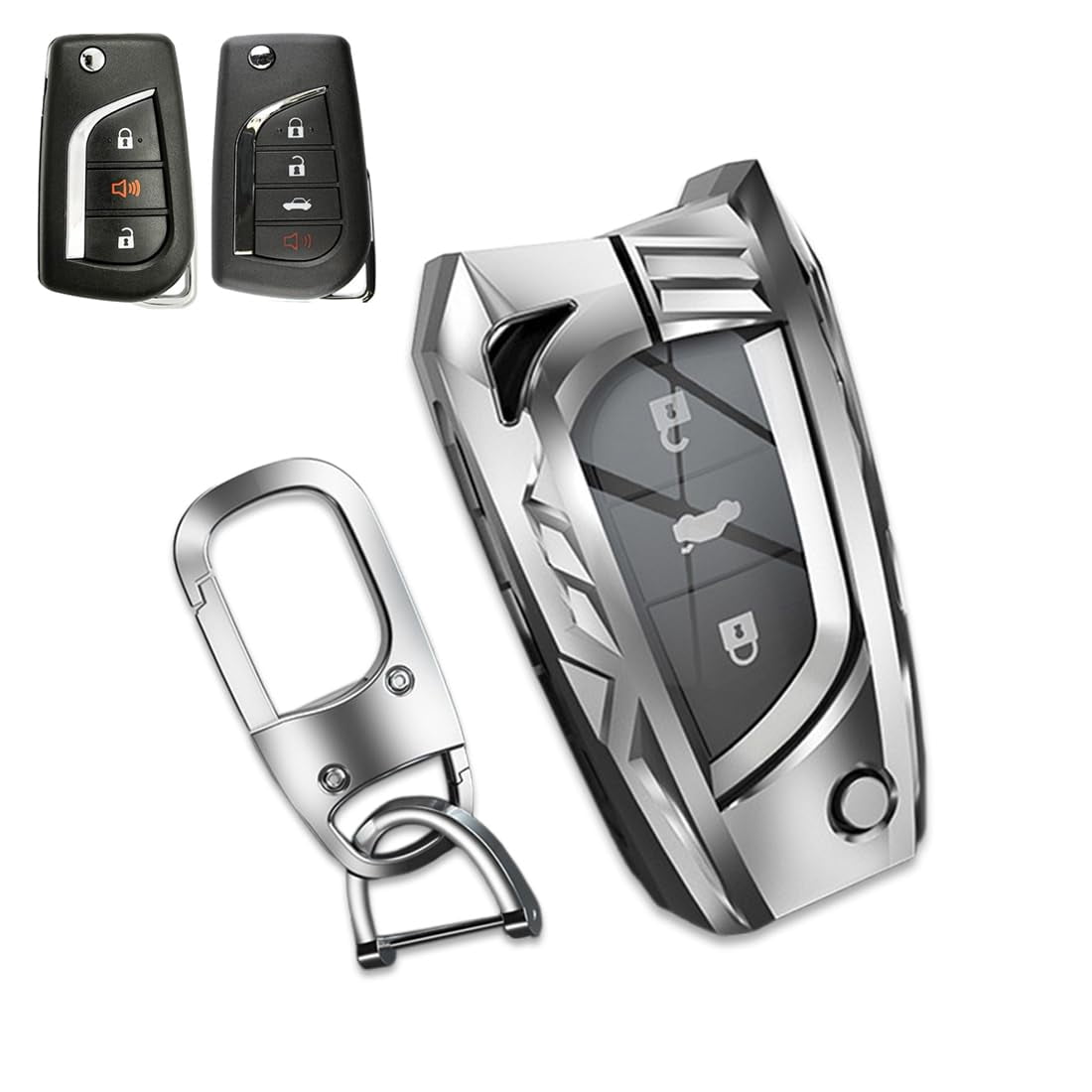 Zinc Alloy Car Key Fob Case Cover Holder Shell Compatible for Toyota 4Runner Avalon C-HR Camry Corolla Fortuner Highlander Levin RAV4 LE Sequoia Sienna Tacoma Tundra Yaris with Keychain