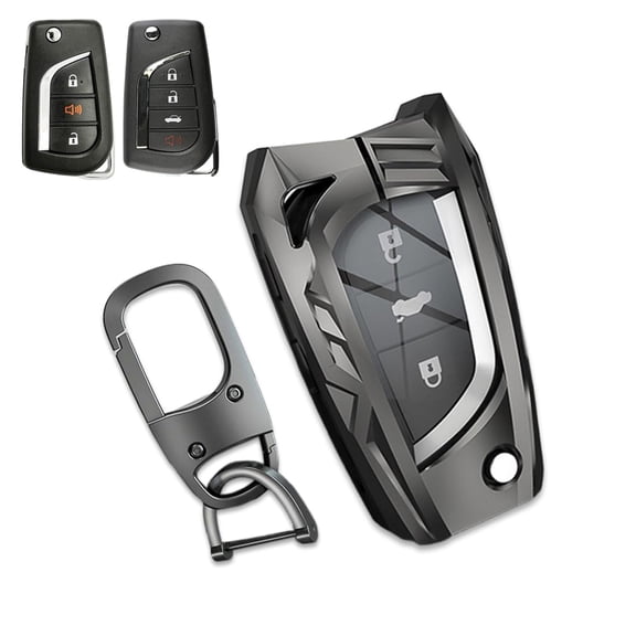 Zinc Alloy Car Key Fob Case Cover Holder Shell Compatible for Toyota 4Runner Avalon C-HR Camry Corolla Fortuner Highlander Levin RAV4 LE Sequoia Sienna Tacoma Tundra Yaris with Keychain