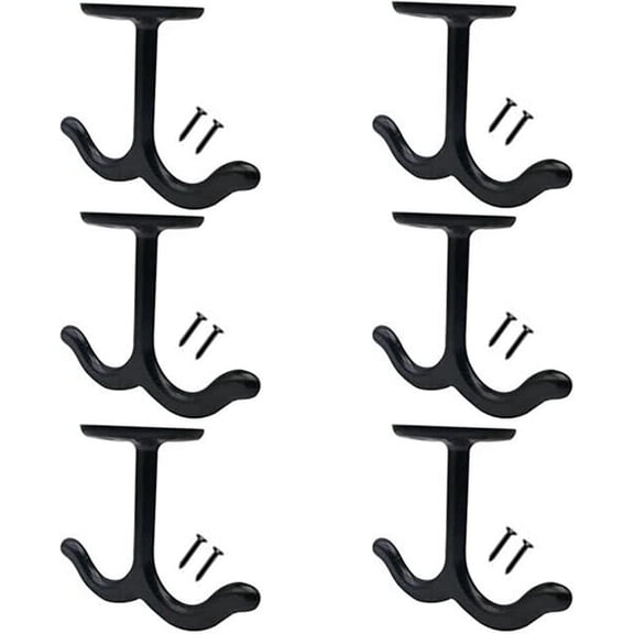 Zinc Alloy Ceiling Double Hook Cabinet Wardrobe Coat Towel Hat Hook Hooks Under Cabinet Shelf 6 Pieces (Black)