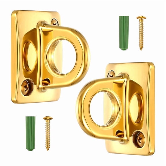 Zinc Alloy Circle Hooks 2-Pack with Screws Gold Finish Wall Mount Hanging Hooks for Rope Barriers