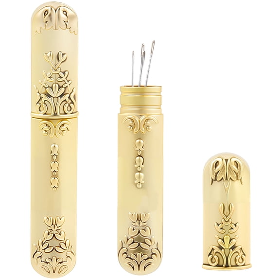 Zinc Alloy Craft Sewing Needles Case Box Hand Stitching Needle Keeper Golden 87.5x15x11.5mm