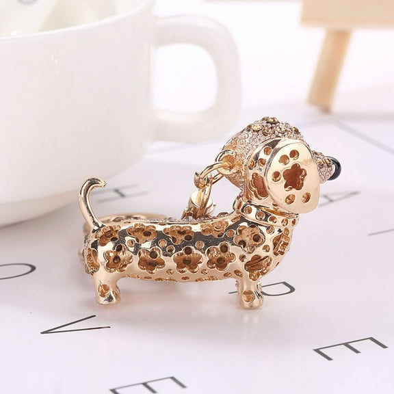 Zinc Alloy Dachshund Dog Crystal Rhinestones Keychain Decorative Key Ring Keychain Keyfob Decoration Ornaments For Handbag and Car Trinket Souvenir Gift Pendant (Golden)