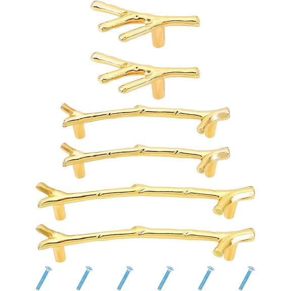 Zinc Alloy Door Knob Gloden Twig Branch Handles Zinc Alloy Decorative Modern Stylish Drawer Handle Tray Handles for Resin Mold Tray Accessories with Iron Screw Gold