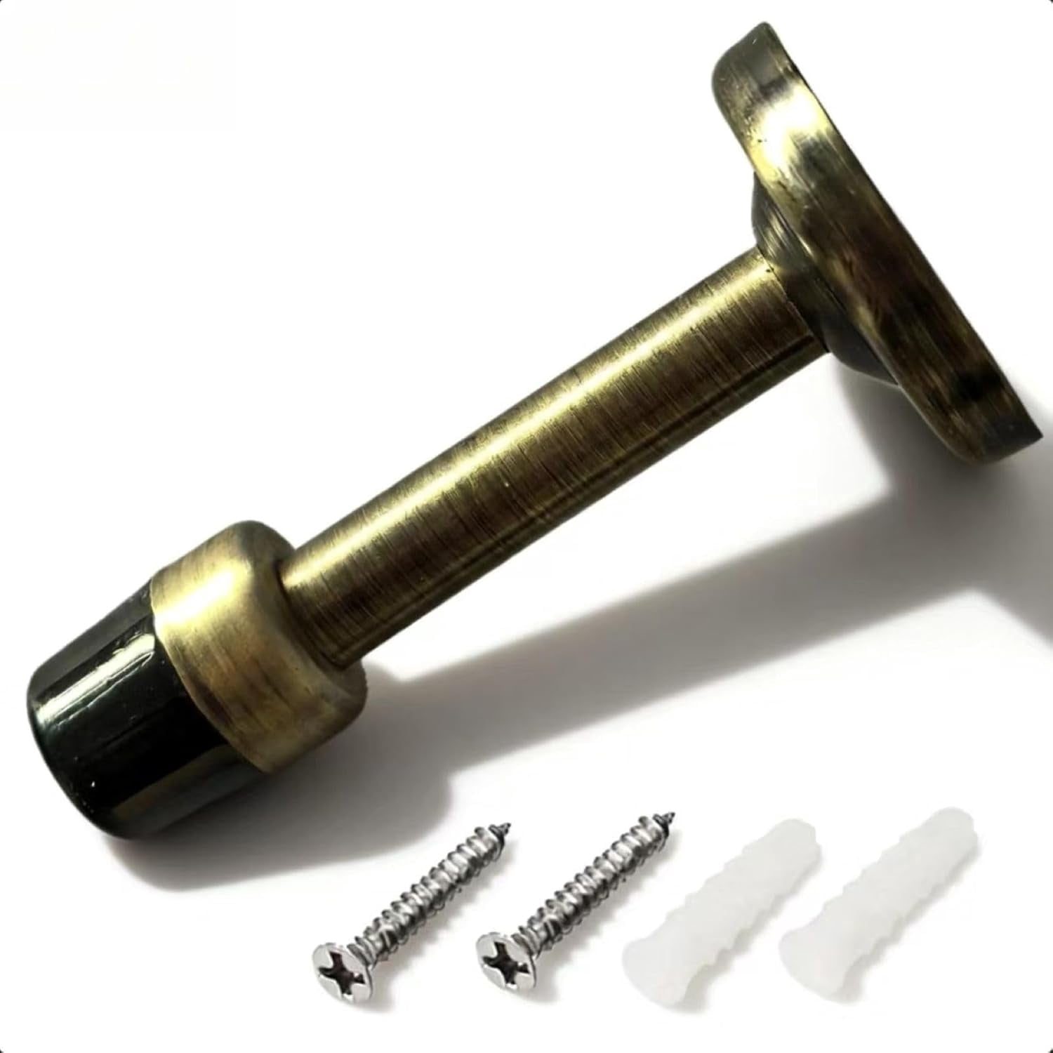 Zinc Alloy Door Stop Wall Mount, 78mm (3.07") Door Stopper with Rubber Bumper & Screws, Bronze Tone - Includes Mounting Hardware for Furniture & Door Protection