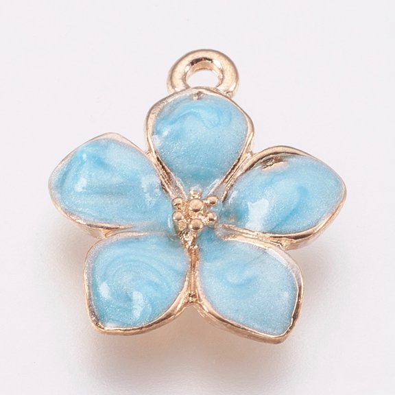 Zinc Alloy Enamel Pendants Flower Golden Light 16.5x14.5x2.5~3mm Hole: 1.5mm Sky Blue