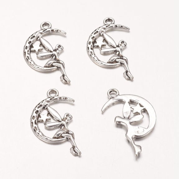 Zinc Alloy Fairy Sprite Charms Characters Pendants in Fairy Tales Cadmium Free & Nickel Free & Lead Free Antique Silver 25mm long 14mm wide 3mm thick hole: 2mm