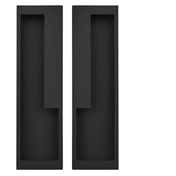 Zinc Alloy Flush Pull Handles, 2pcs Embedded Sliding Door Handle with Hidden Screws, 7.95'' Modern Simple Door Pull Handle for Sliding Barn Drawer Cupboard Wardrobe/Matte Black