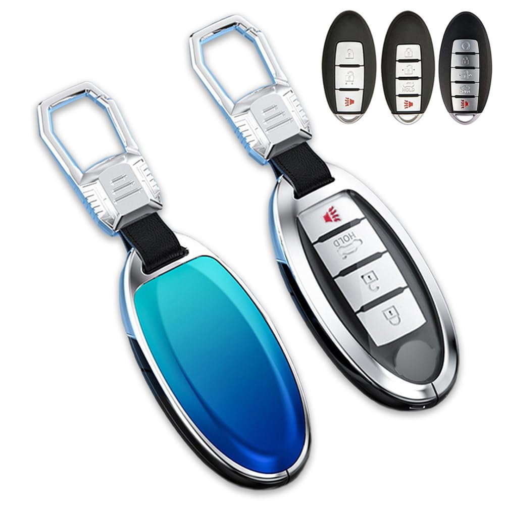 Zinc Alloy Gradient Glass Back Cover Key Fob Case Holder Shell Compatible for Nissan Altima Armada Maxima Murano Pathfinder Rogue Infiniti JX35 Q50 Q60 QX56 QX60 QX80