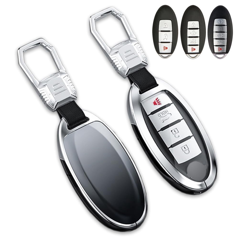 Zinc Alloy Gradient Glass Back Cover Key Fob Case Holder Shell Compatible for Nissan Altima Armada Maxima Murano Pathfinder Rogue Infiniti JX35 Q50 Q60 QX56 QX60 QX80