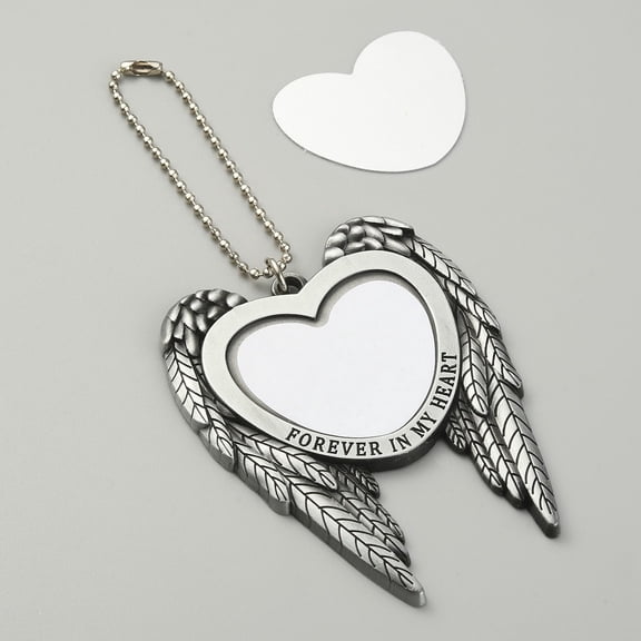 Zinc Alloy Heat Transfer Sublimation Blank Pendant Decorations with Aluminum Findings Angel Wings Holding Love Heart Car Keychain Ornament Decoration Platinum