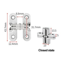 Zinc Alloy Invisible Concealed Cross Hinge for Cabinet Wooden Door 180 Degree Opening Silver Tone Stainless Steel Hardware